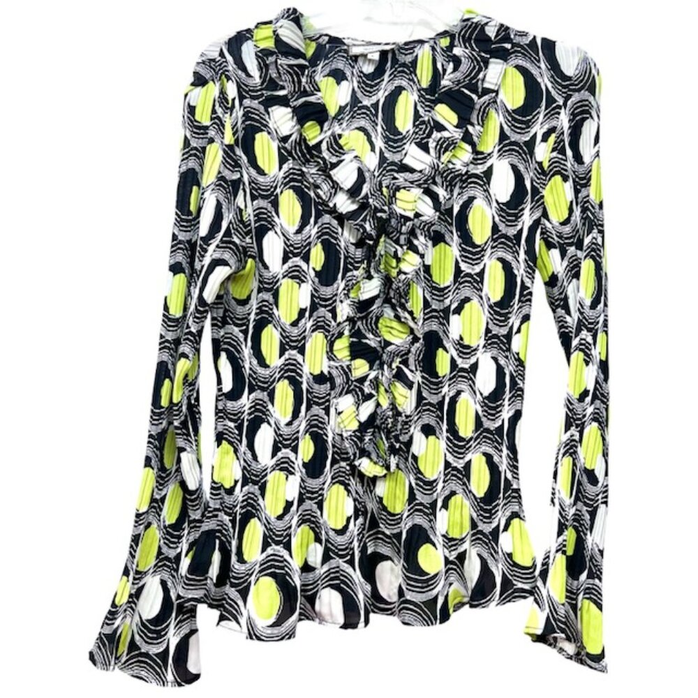 Allison Taylor & Laura Max Blouse L+XL Pleated Ruffle V-Neck Bell Sleeve(#53 - Picture 12 of 14